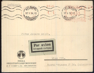 1936 frankkeerausleimakuori lentopostissa Itävaltaan