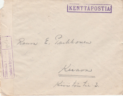 1940, Kirje Kenttäpostia,  Sotasensuurin tarkastama