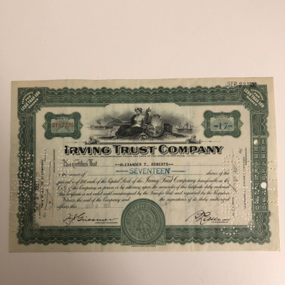 Irving Trust Company osakekirja