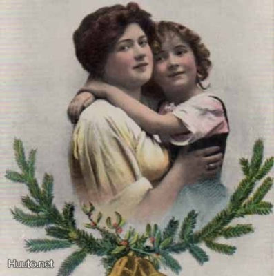NAINEN / Tytön kädet äidin kaulassa jouluna. 1900-l.