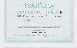 OKK 1989 Piretta-P.t.a. Oy spec, Kuopio osakekirja
