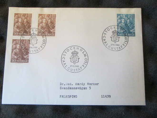 FDC Ruotsi 1961:  Carl Gustaf Pilo 250 v.