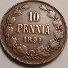 Aleksanteri III kupari 10 penniä vuodelta 1891. - pikkukuva 1