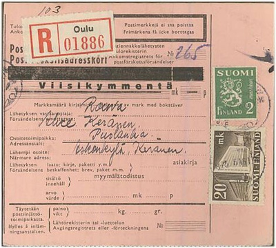 M30 1946 kirjattu postiennakko asiakirjoja