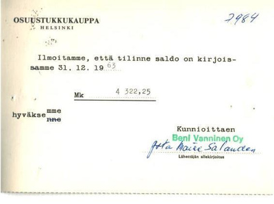 FIRMAKORTTI BENI VANNINEN HELSINKI