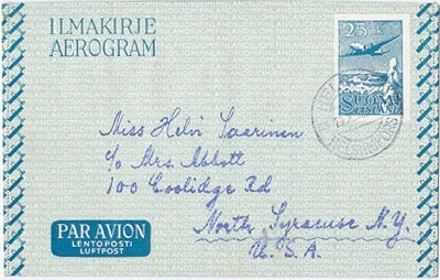 M30 1952 25mk ilmakirje USAhan 1953