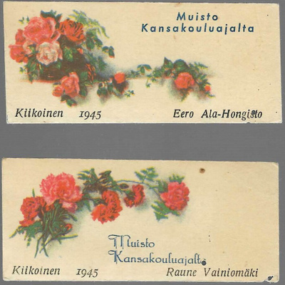 2 KPL MUISTO KANSAKOULUAJALTA KIIKOINEN 1945 KUKKA-AIHEISIA