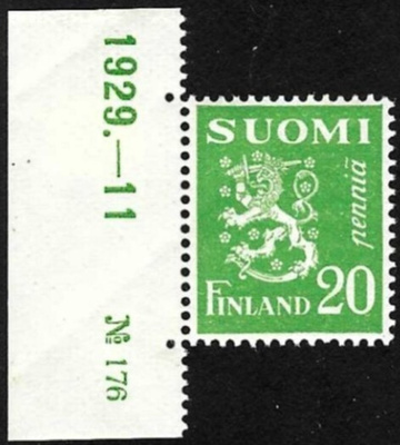 1930 M-30 Leijona 20 p vihreä ** Lape 145 LP Lm1 TIL N:o