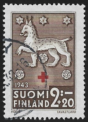 1943 Punainen Risti Häme 2 mk + 20 p leimattu LaPe 272