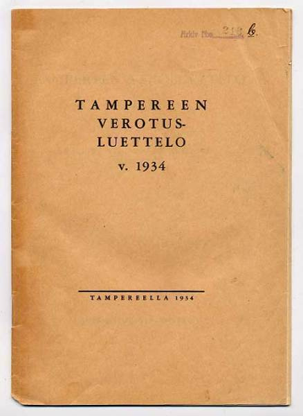 Tampereen veroluettelo v. 1934