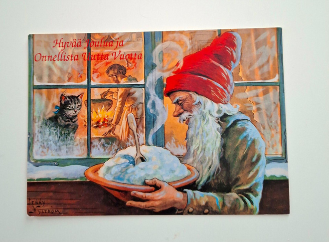J.NYSTRÖM "Tontulla puurovati"-KULKEMATON JOULUKORTTI