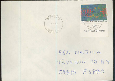1991 Eurooppa 2,10 mk kirje