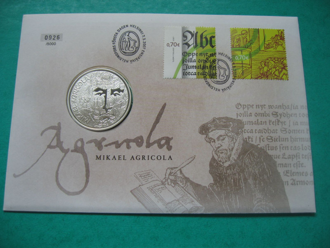 Suomi 10e hopea juhlaraha Mikael Agricola - 2007 PROOF