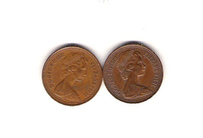 1 New Pence, 1971 ja 1979.