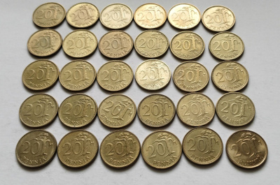 20 penniä vuodet 1963-1990, circ,  30 kpl