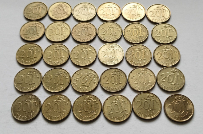 20 penniä vuodet 1963-1990, circ,  30 kpl