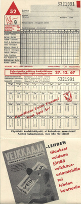 Vakioveikkauskuponki vuodelta 1967