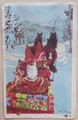 Anders Olsson: Tontut ja possu, lahjat reessä, hevoset, 1947