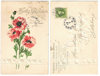Vanha kohokortti, unikot, vuodelta 1905