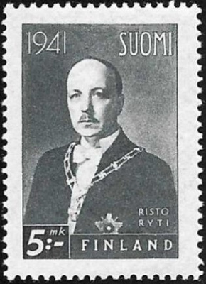 1941 Presidentti Risto Ryti 5 mk  ** LaPe 247 W I 19 mm