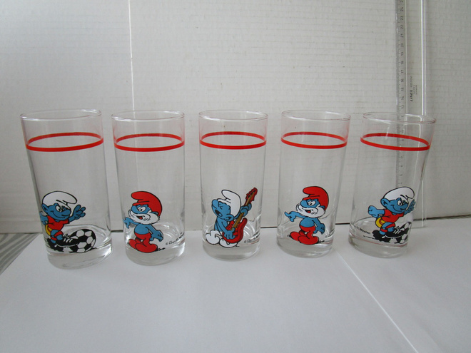 Vintage Peyo Smurffi juomalasit, 5 kpl