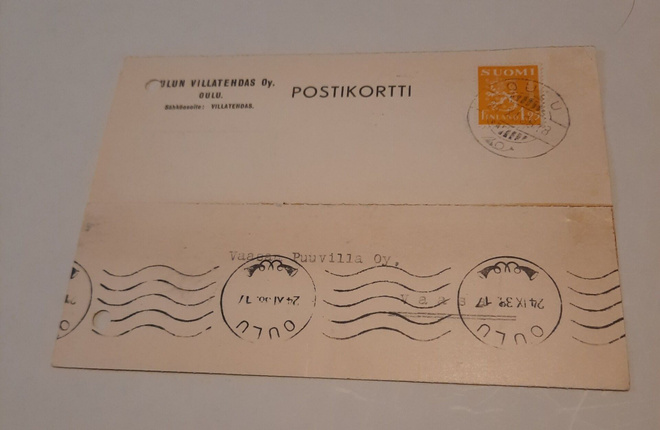 Firmakortti Oulun Villatehdas Oy 1938