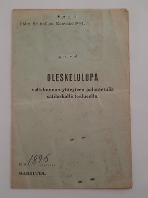 Jatkosota Oleskelulupa valtakunnan yhteyteen palautetulla al