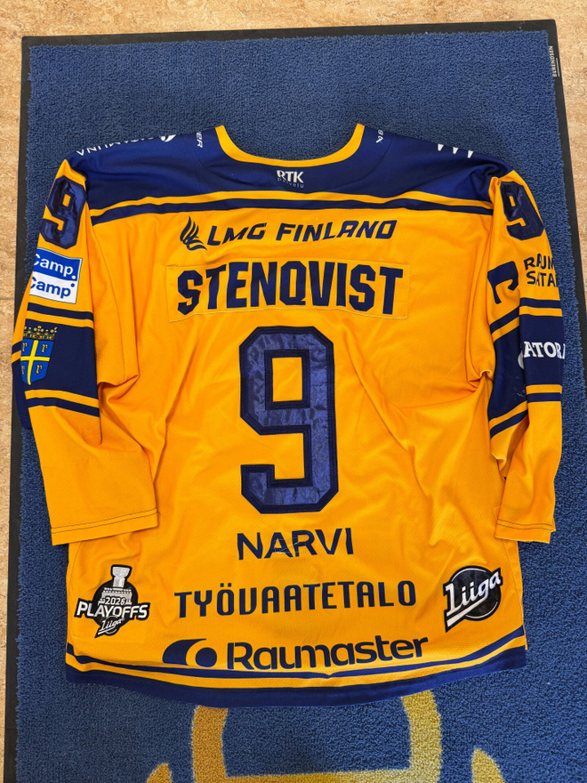 Jakob Stenqvist #9 Game Worn -vieraspelipaita Rauman Lukko