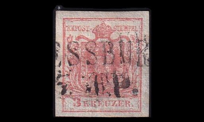Itävalta 3_Y o Vaakuna 3 Kr PRESSBURG rivileima (1850)
