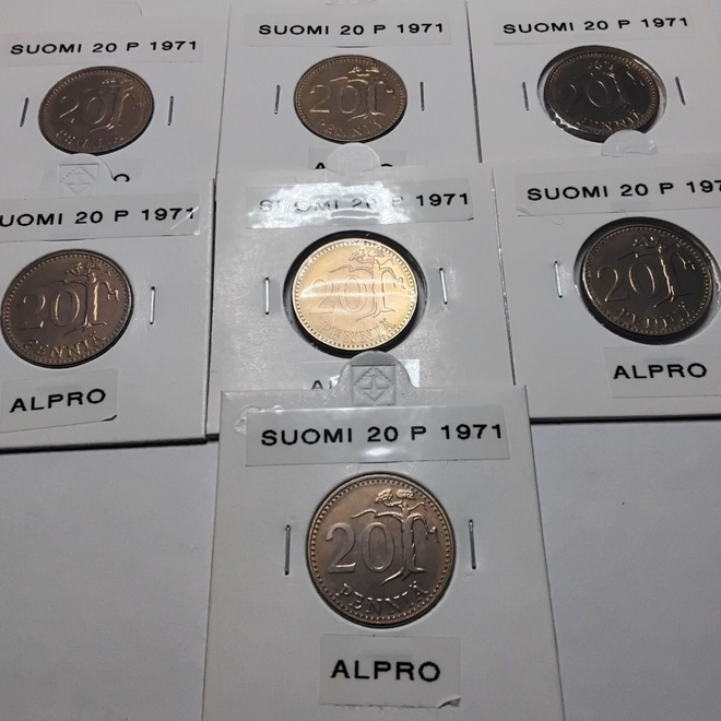 Suomi 20 penniä 1971 alpro unc yht. 7 kpl