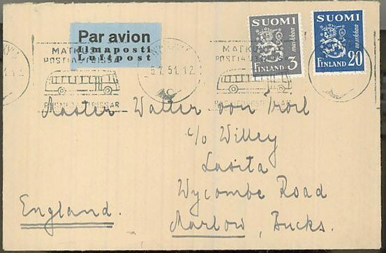 M30 1950  lentokirje Englantiin