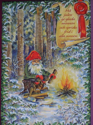 Ingrid Elf tonttu nuotion äärellä ruots.