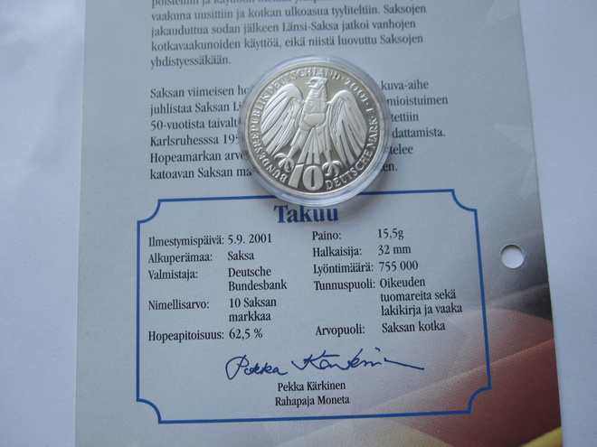 Saksa 10 markkaa 2001 hopeaa