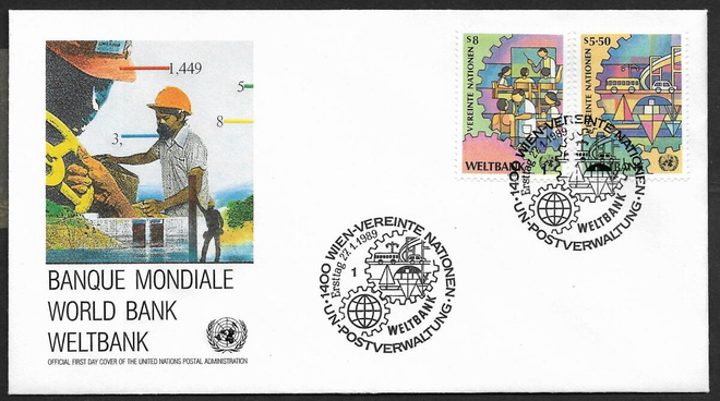 YK Wien - Maailmanpankki 1989 FDC  (Mic. 89-90)