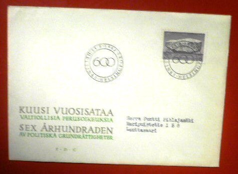 FDC Kuusi Vuosisataa 1962 Valtiollisia Perusoikeuksia
