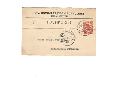 POSTILÄHETYS KOTKA SAVO-KARJALAN TUKKUL.