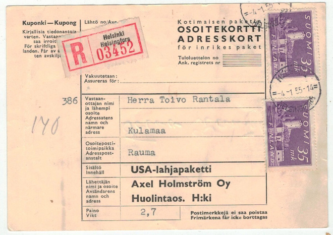 M30 1949 35m2 2kpl kirjattu paketti