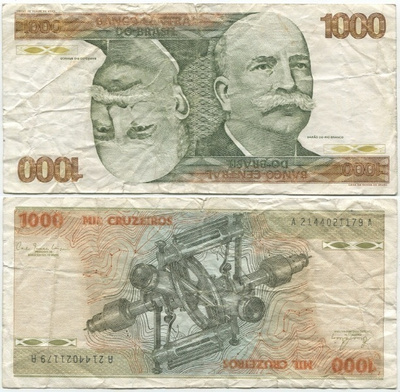 Brasilia 1000 Cruzeiros 1980 (P-197c) F-VF harvinaisempi