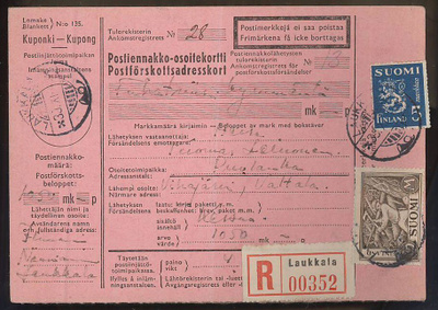 1946 kirjattu postiennakkopaketti - sis. kessua