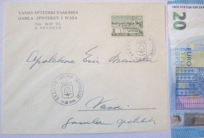 Firmakuori Apteekki Vaasa FDC Ensipäivä 14.12.1946 Lape 35€