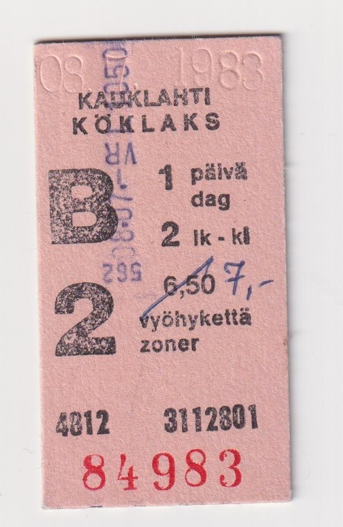 Espoo: Kauklahti - junalippu B (7 mk)