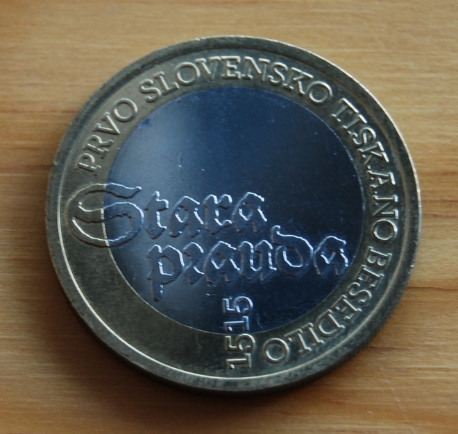 Slovenia 3 € 2015 500 vuotta ensimmäisestä painetusta teksti