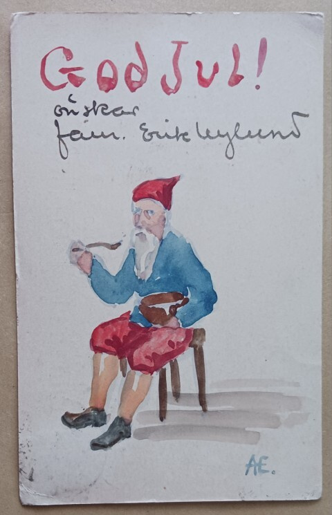 AE: Iäkäs tonttu maistelee joulupuuroa, p. 1924