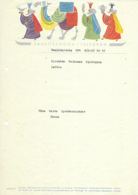 Sähkösanoma vuodelta 1957