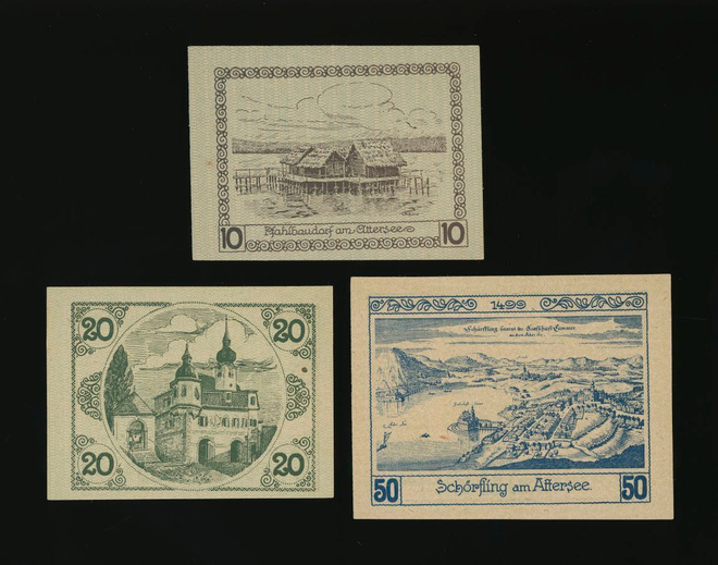 Itävalta Notgeld 10, 20, 50 Heller, Schörfling 1920
