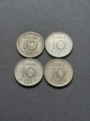 Ruotsi hopeaa 10 öre 1953,1956,1957,1958