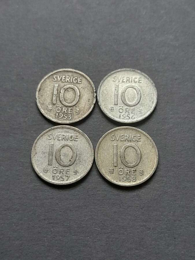 Ruotsi hopeaa 10 öre 1953,1956,1957,1958