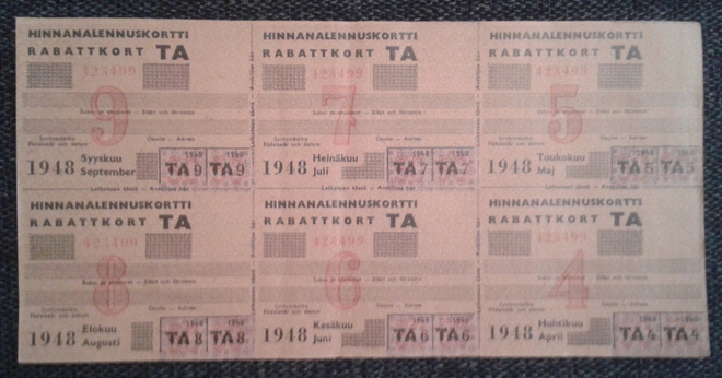 HINNAN ALENNUSKORTTI VUODELTA 1948