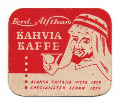Kahvilappu Ferd.Alfthan KAHVIA.  Harvinainen