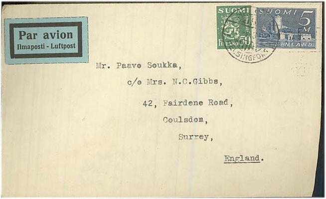 M30 1937 lentokirje Englantiin
